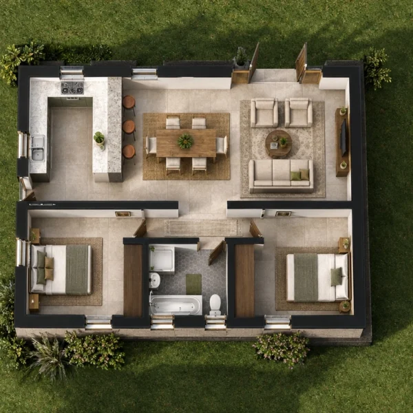LNCA DurbanArchitect PurchasePlans ModernEco 2bed House PLANS 600x600
