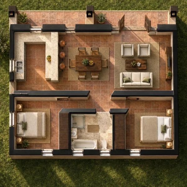 LNCA DurbanArchitect PurchasePlans Tuscan 2 bed house PLANS 600x600